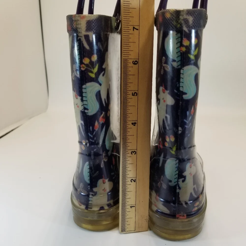 Western Chief Size Child 9/10 Blue Floral Rubber Rain Boots Light Up Pull On